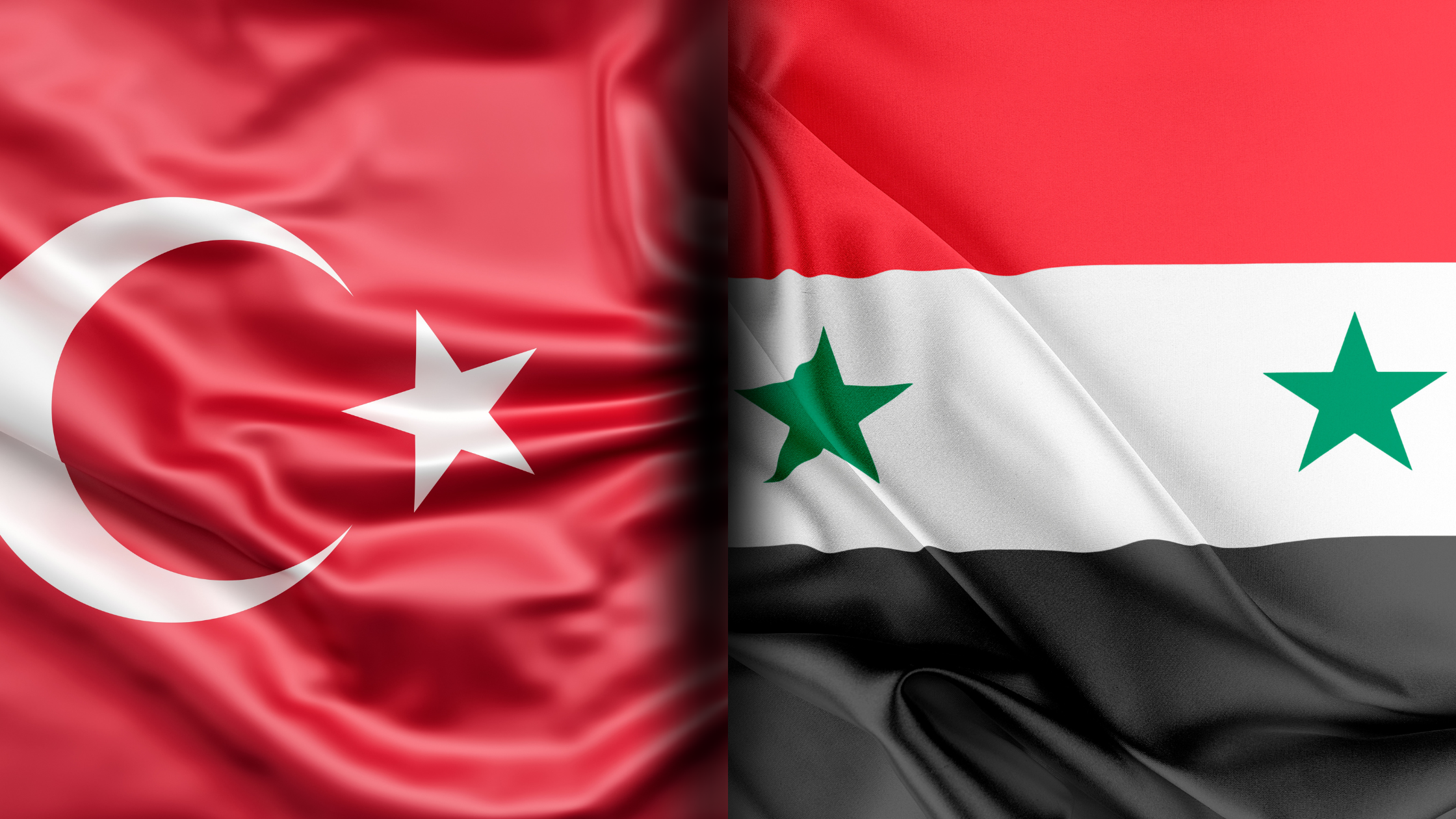 Türkiye flag blurs into the Syrian flag
